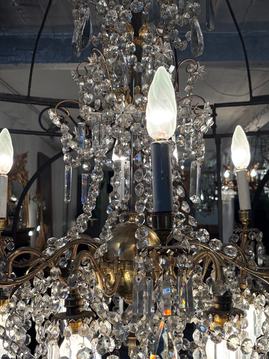 Eight-light Cage Chandelier In Gold-plated Metal And Crystal -photo-2