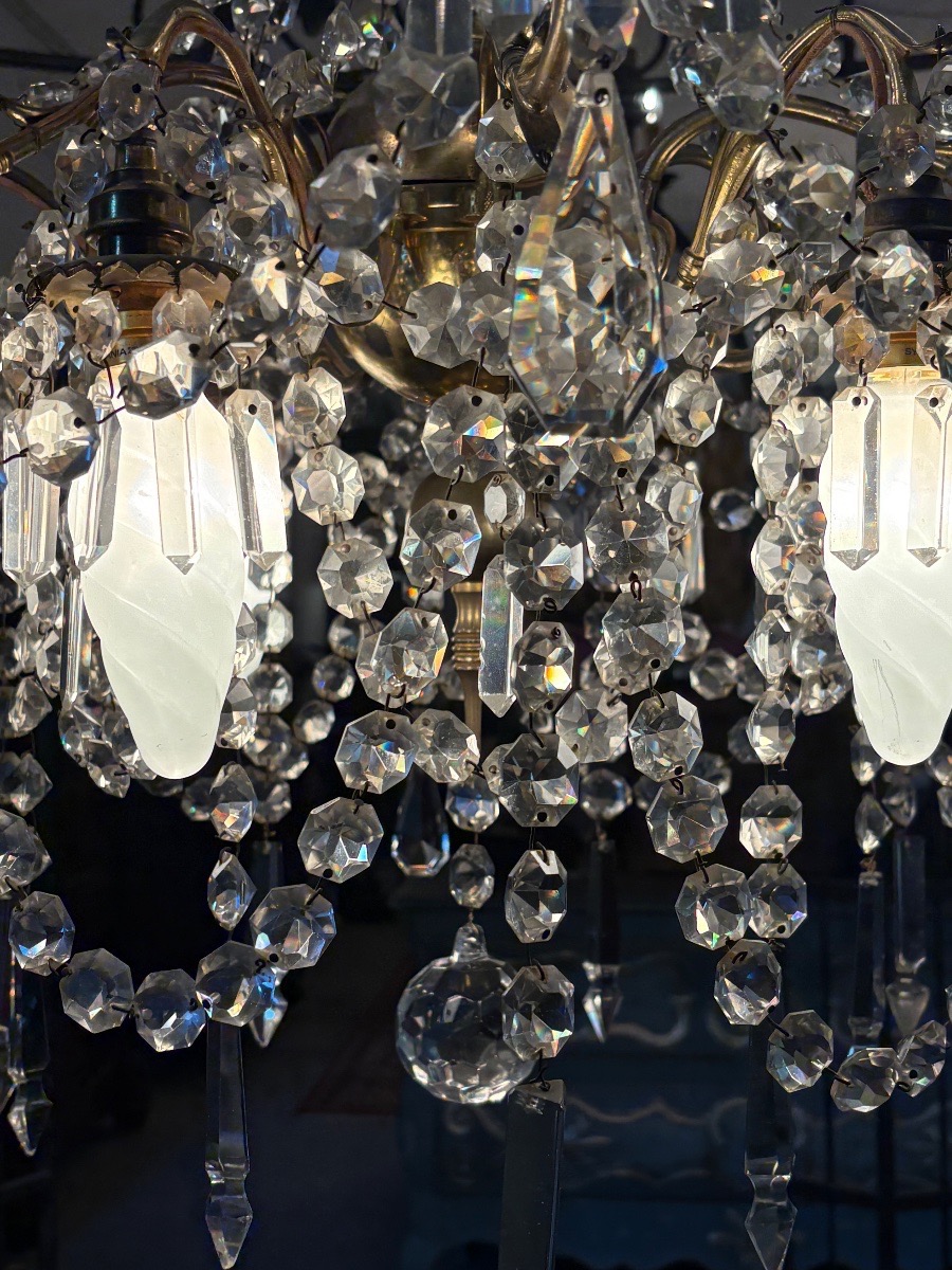 Eight-light Cage Chandelier In Gold-plated Metal And Crystal -photo-3