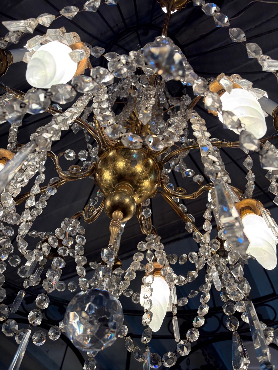 Eight-light Cage Chandelier In Gold-plated Metal And Crystal -photo-4