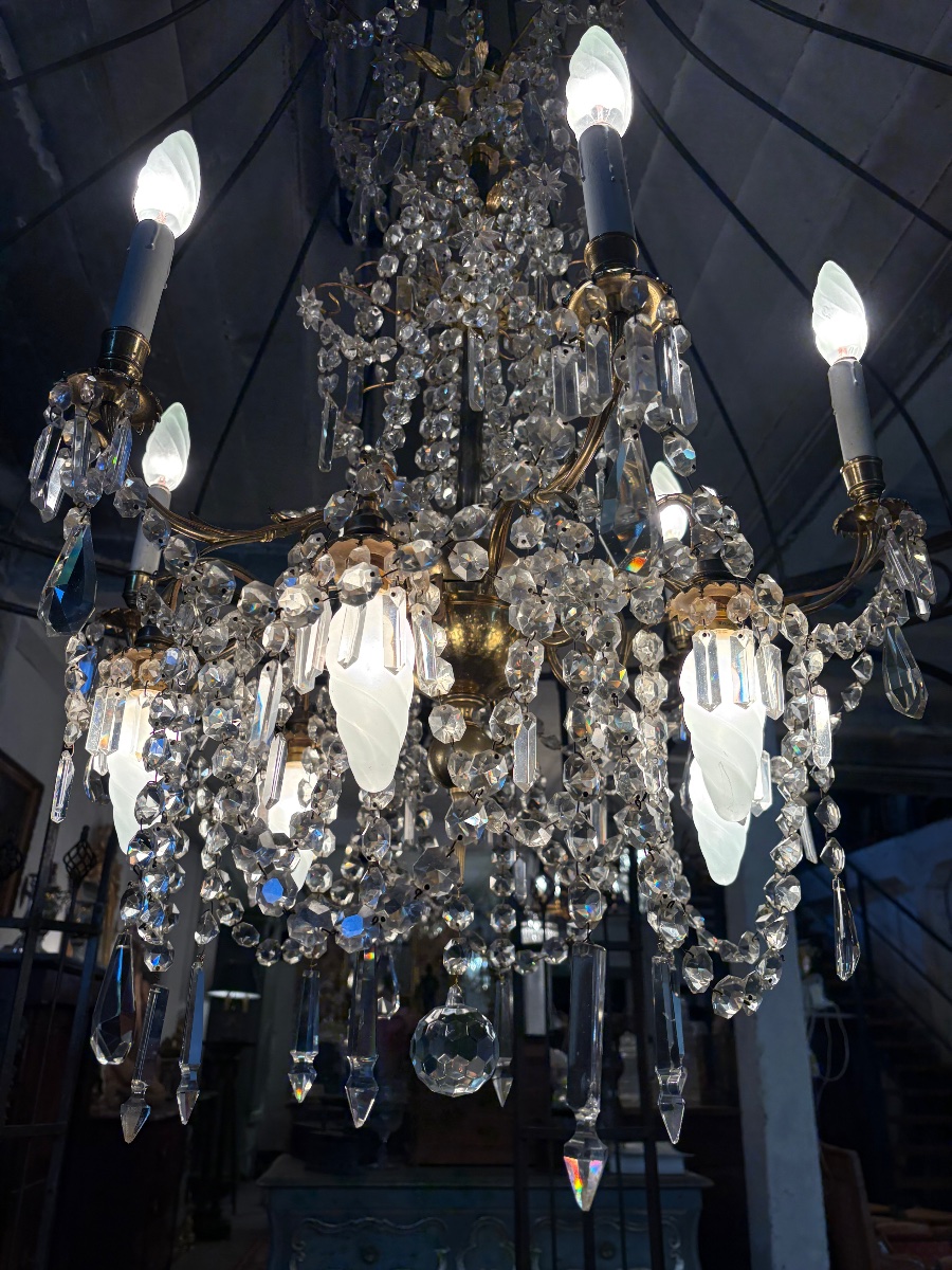 Eight-light Cage Chandelier In Gold-plated Metal And Crystal -photo-6