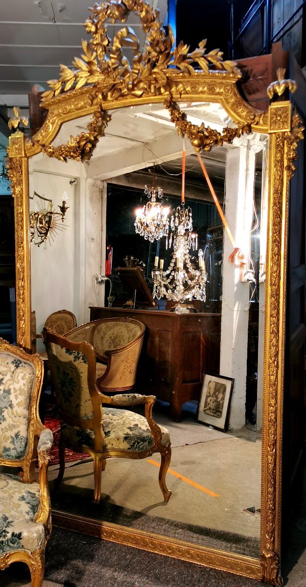 Très Grand Miroir Doré à La Feuille D Or