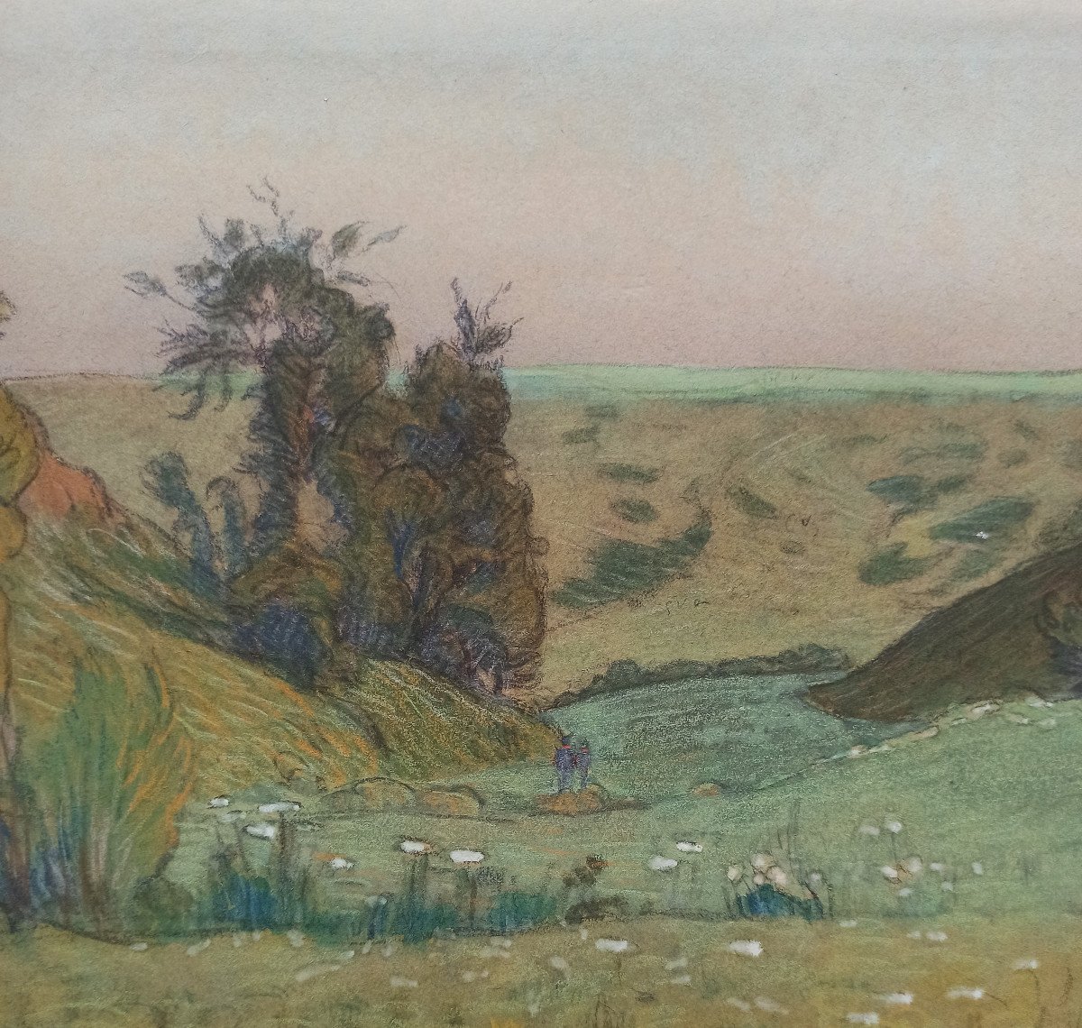 Charles Guilloux (1866-1946), Printemps en Gouédic, Saint-Brieuc, Bretagne, pastel signé, 1899-photo-2