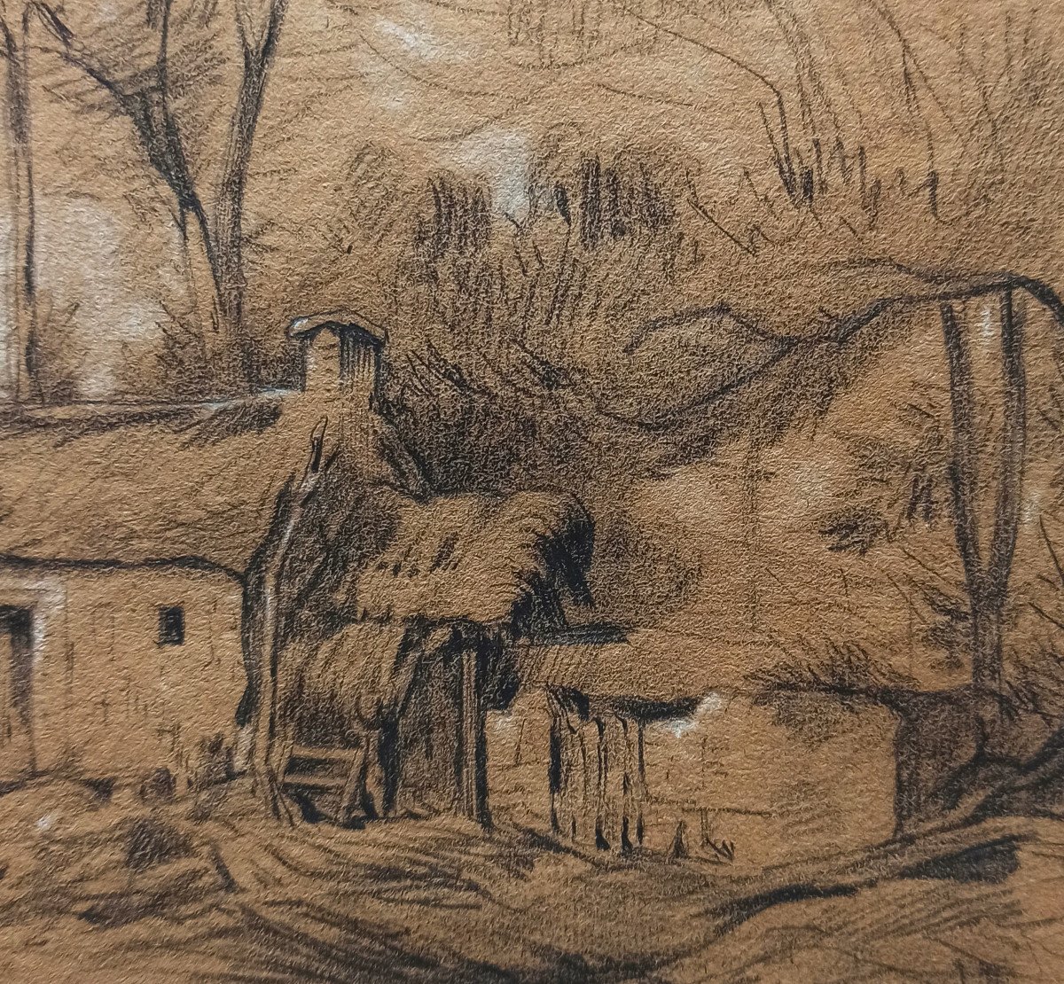Jean-charles Cazin (1841-1903), Landscape With A Cottage, Drawing, Signed And Dated 1884-photo-2