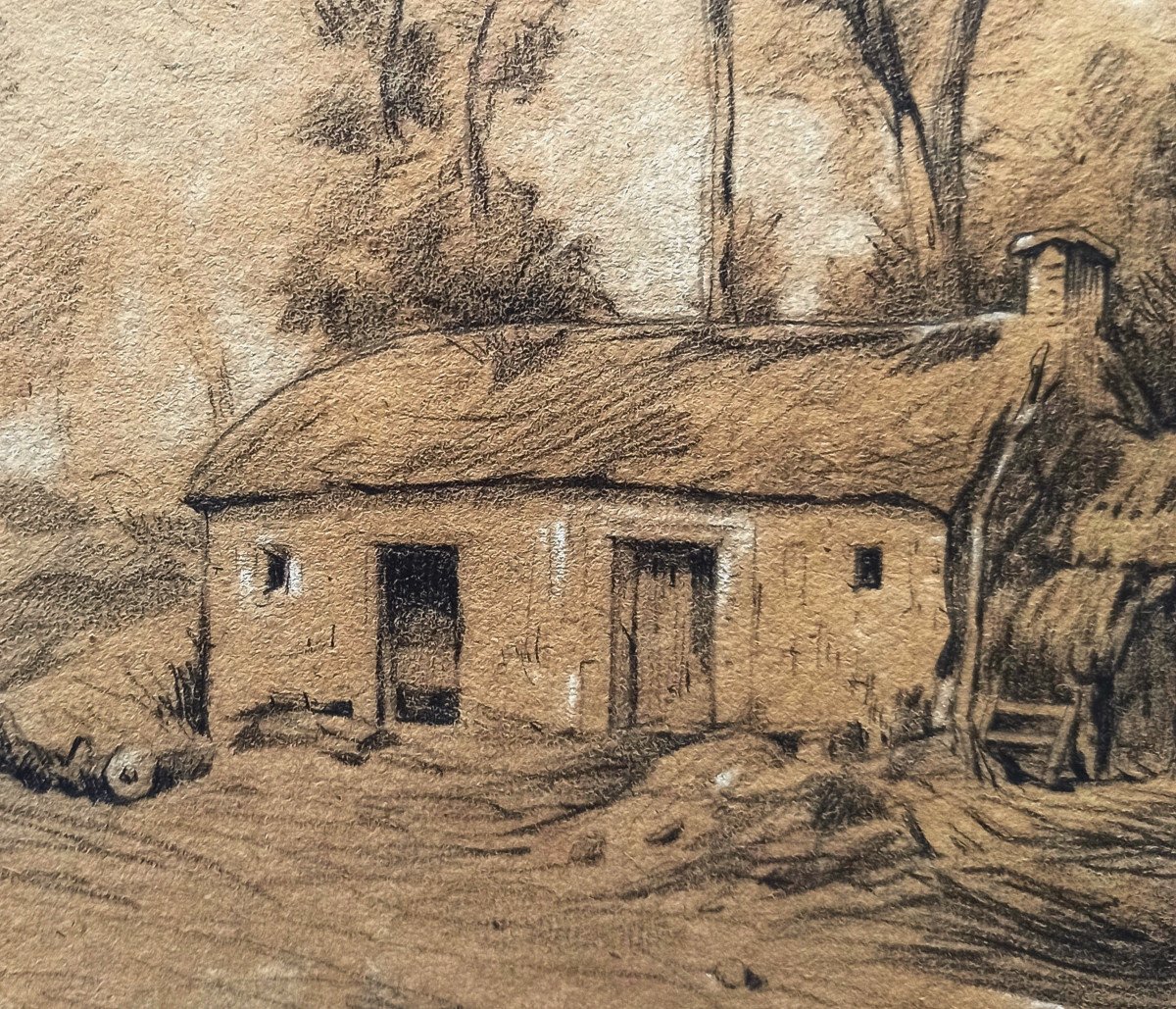 Jean-charles Cazin (1841-1903), Landscape With A Cottage, Drawing, Signed And Dated 1884-photo-3