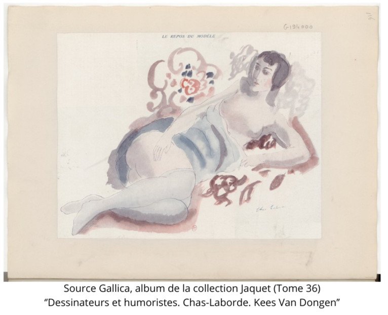 Chas Laborde (1886-1941, ami de Pascin, Foujita et Gus Bofa), Le Repos du modèle, aquarelle signée-photo-4