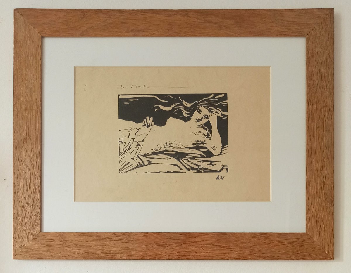 Marc Mouclier, Femme Alanguie, 1896, Wood Engraving, Signed Print (nabi, Louis Valtat Collection)-photo-3