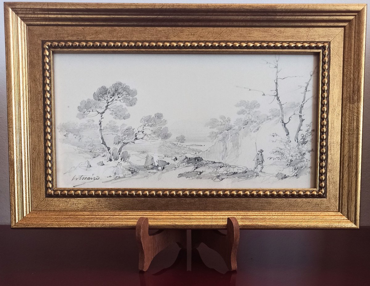 Pierre Letuaire (1798–1884), Landscape In Provence (toulon), Signed Drawing