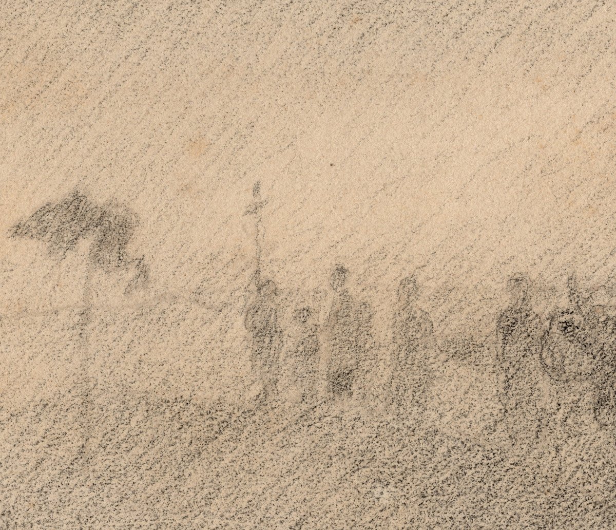 Bernard Joseph Artigue, Procession religieuse au crépuscule, dessin signé, esprit fin de siècle-photo-4