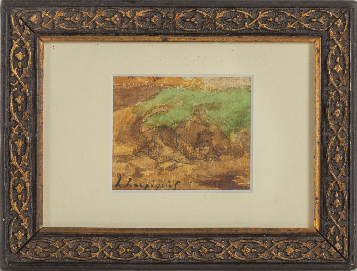 Henri Harpignies (1819-1916), A Lioness Hunting Her Prey, Signed Watercolor