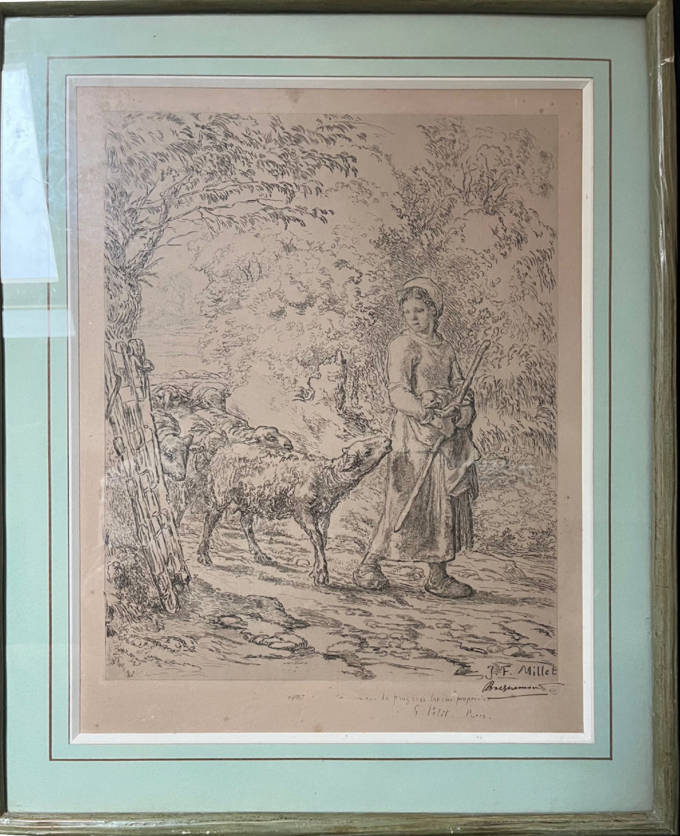 1st State  (on 7) Of A Print By Bracquemond After Millet – "the New Born Lamb", 1886, Signed-photo-3
