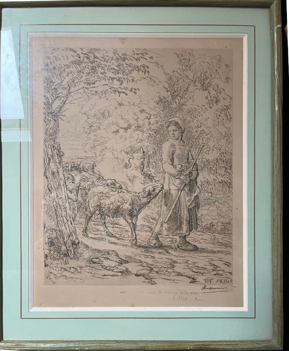 1er état (sur 7) d'une estampe de Bracquemond d'après Millet – "le Nouveau né", 1886, signée-photo-4