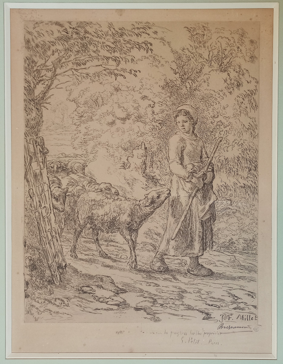 1st State  (on 7) Of A Print By Bracquemond After Millet – "the New Born Lamb", 1886, Signed