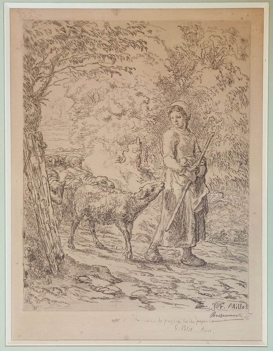 1er état (sur 7) d'une estampe de Bracquemond d'après Millet – "le Nouveau né", 1886, signée