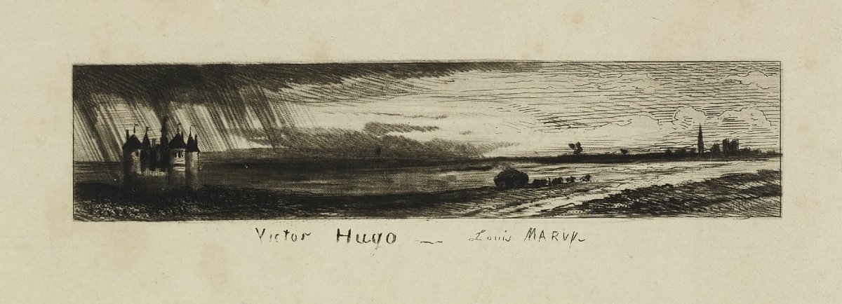 Louis Marvy (1815-1850), A Silhouette In A Romantic Landscape, Signed Watercolor-photo-4