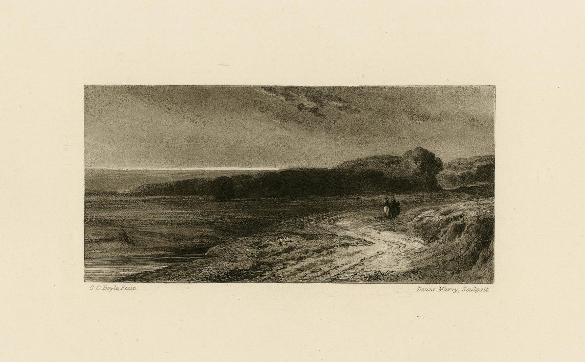 Louis Marvy (1815-1850), A Silhouette In A Romantic Landscape, Signed Watercolor-photo-2