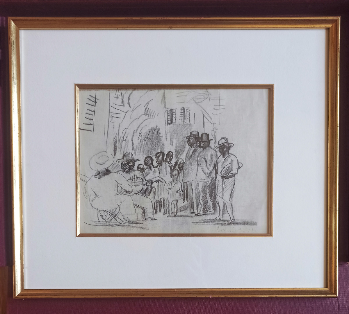 Hermine David – Musiciens de rue à Cuba, vers 1917-1918 - fusain