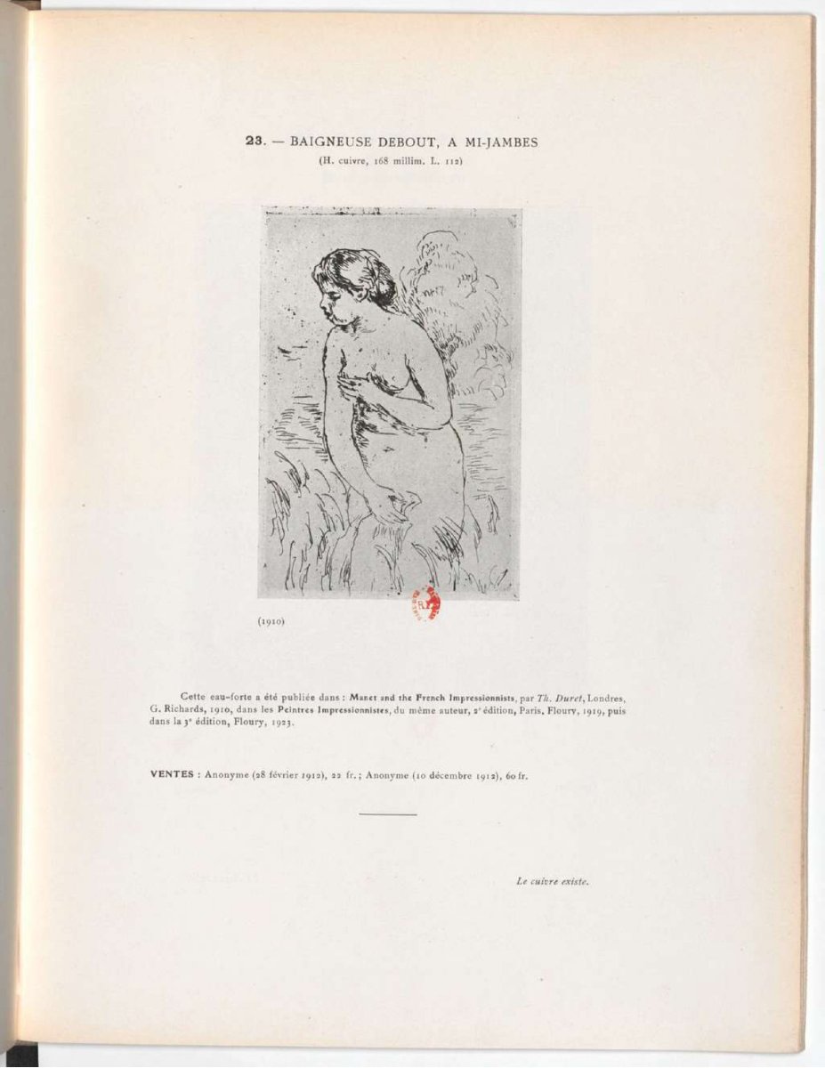 Renoir, Baigneuse debout, à mi-jambes, 1910, eau-forte originale, toutes marges-photo-1