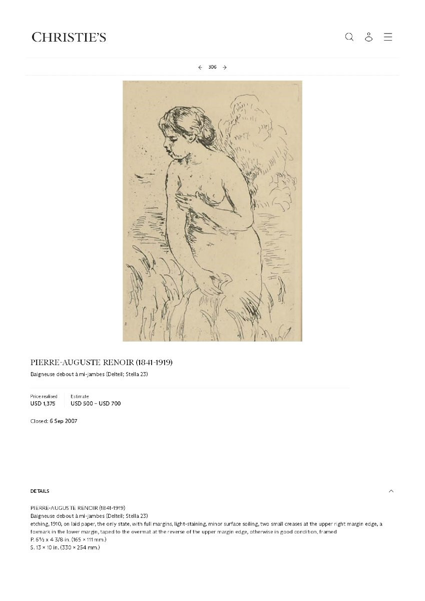 Renoir, Baigneuse debout, à mi-jambes, 1910, eau-forte originale, toutes marges-photo-2