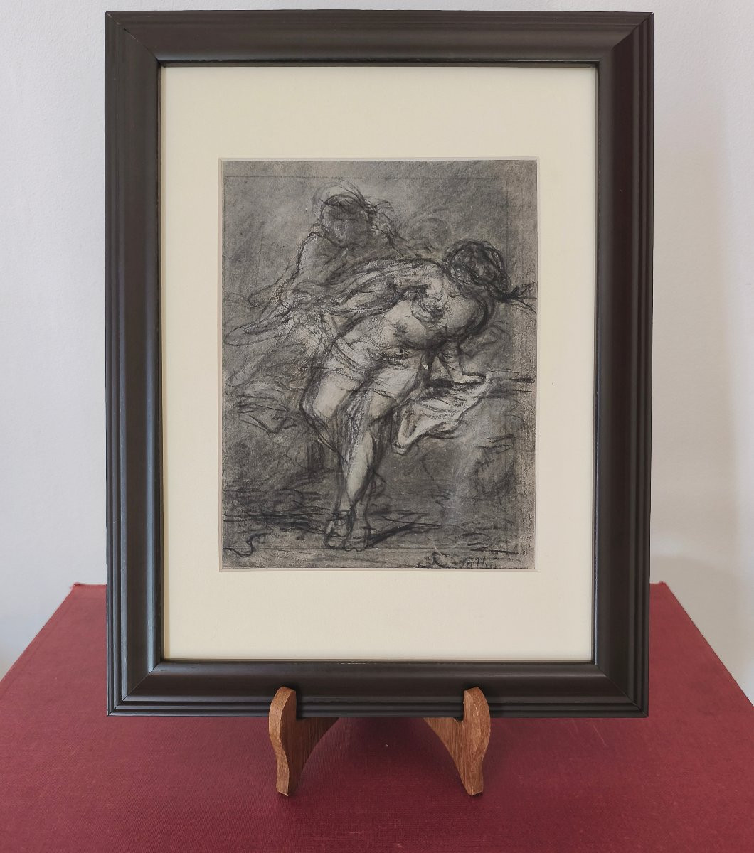 Suzanne et les vieillards – France fin 18e, fusain sur papier, signature non déchiffrée-photo-4