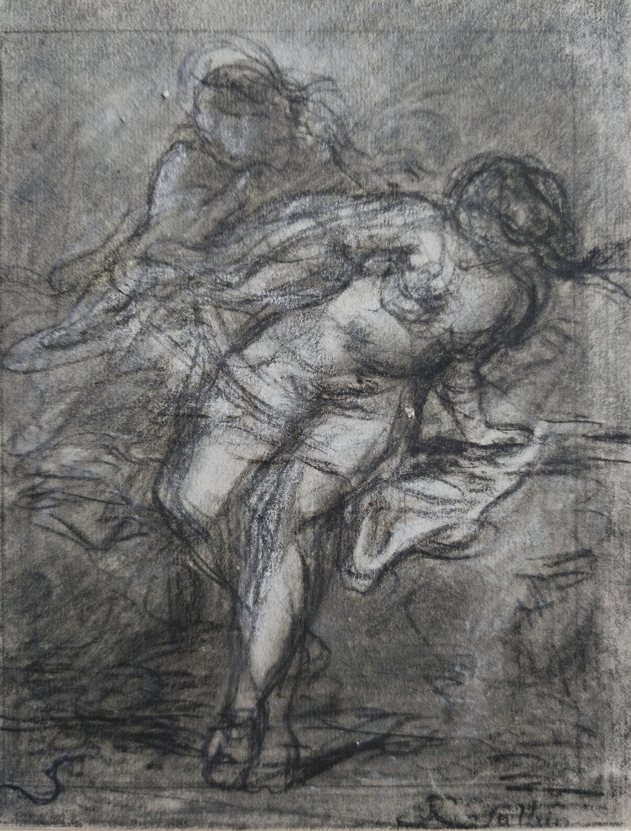 Suzanne et les vieillards – France fin 18e, fusain sur papier, signature non déchiffrée