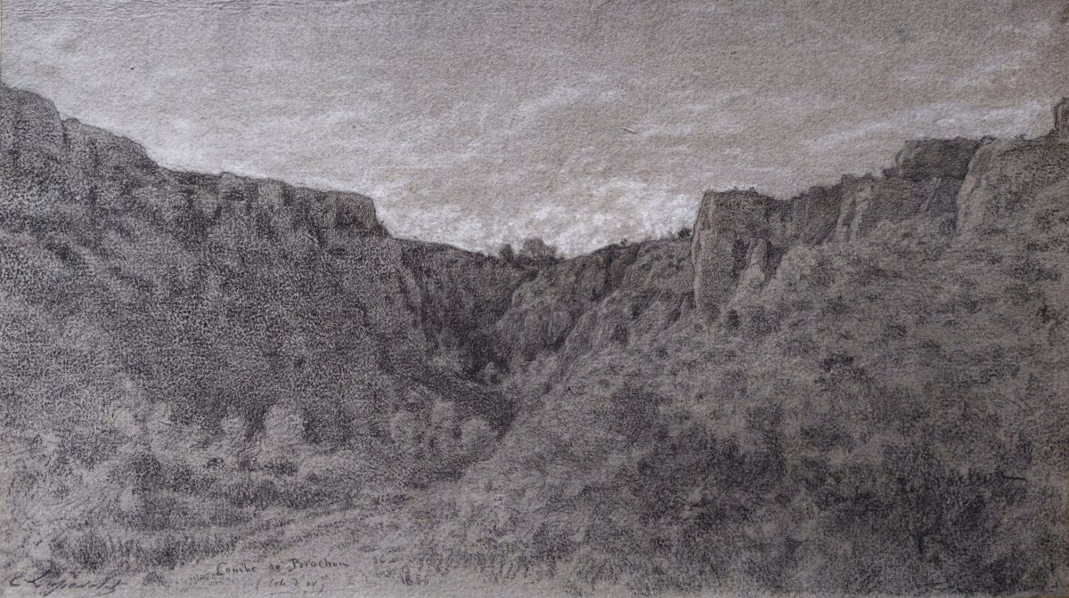 Charles Lapostolet – La Combe De Brochon (côte d'Or), 1856, Charcoal Landscape, Signed-photo-2