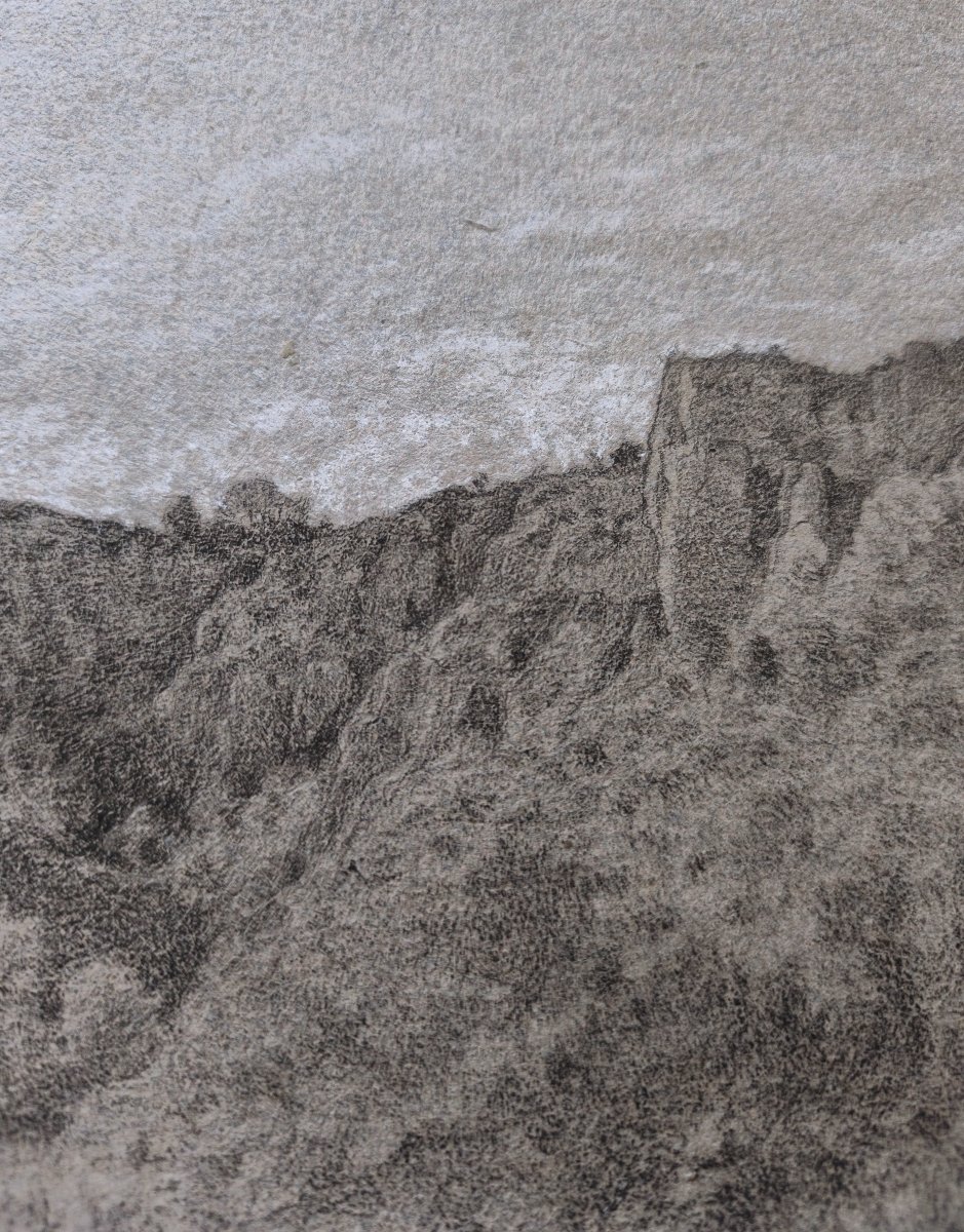 Charles Lapostolet – La Combe De Brochon (côte d'Or), 1856, Charcoal Landscape, Signed-photo-4