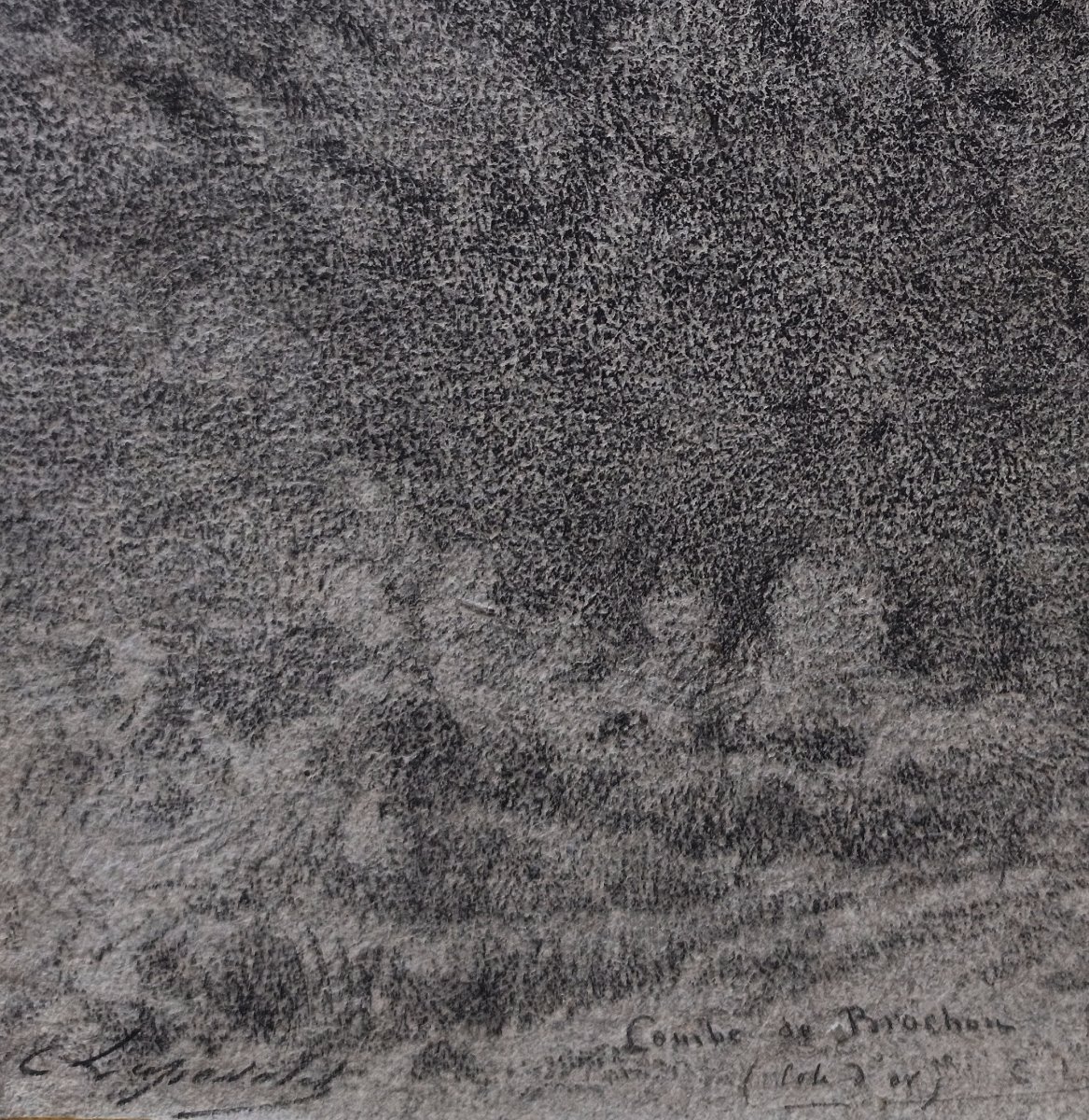 Charles Lapostolet – La Combe De Brochon (côte d'Or), 1856, Charcoal Landscape, Signed-photo-1