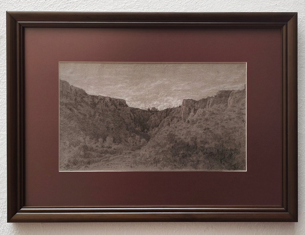 Charles Lapostolet – La Combe De Brochon (côte d'Or), 1856, Charcoal Landscape, Signed