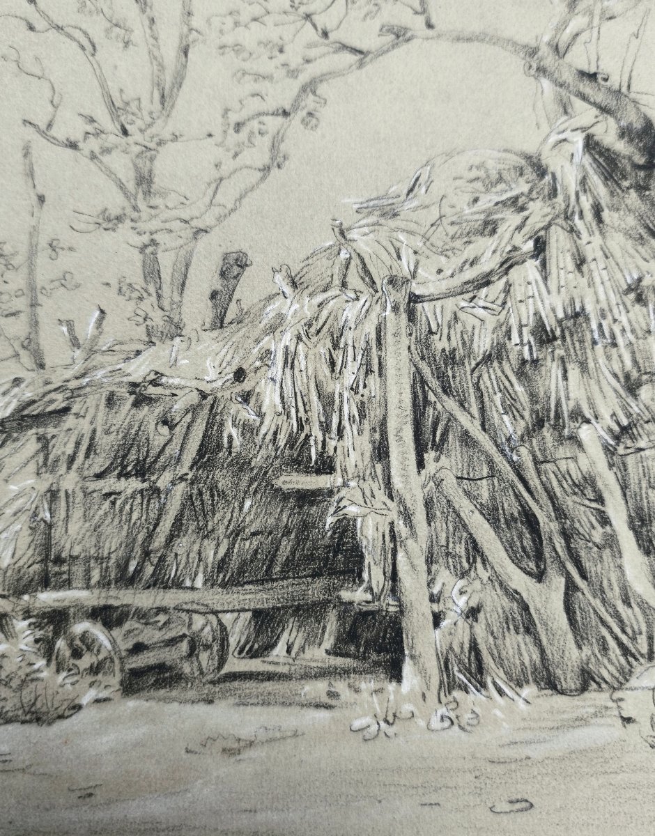 Antoine Duclaux, Une Cabane dans la campagne lyonnaise, vers 1830-1850, dessin signé-photo-3