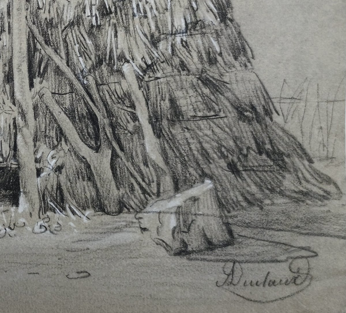 Antoine Duclaux, Une Cabane dans la campagne lyonnaise, vers 1830-1850, dessin signé-photo-4