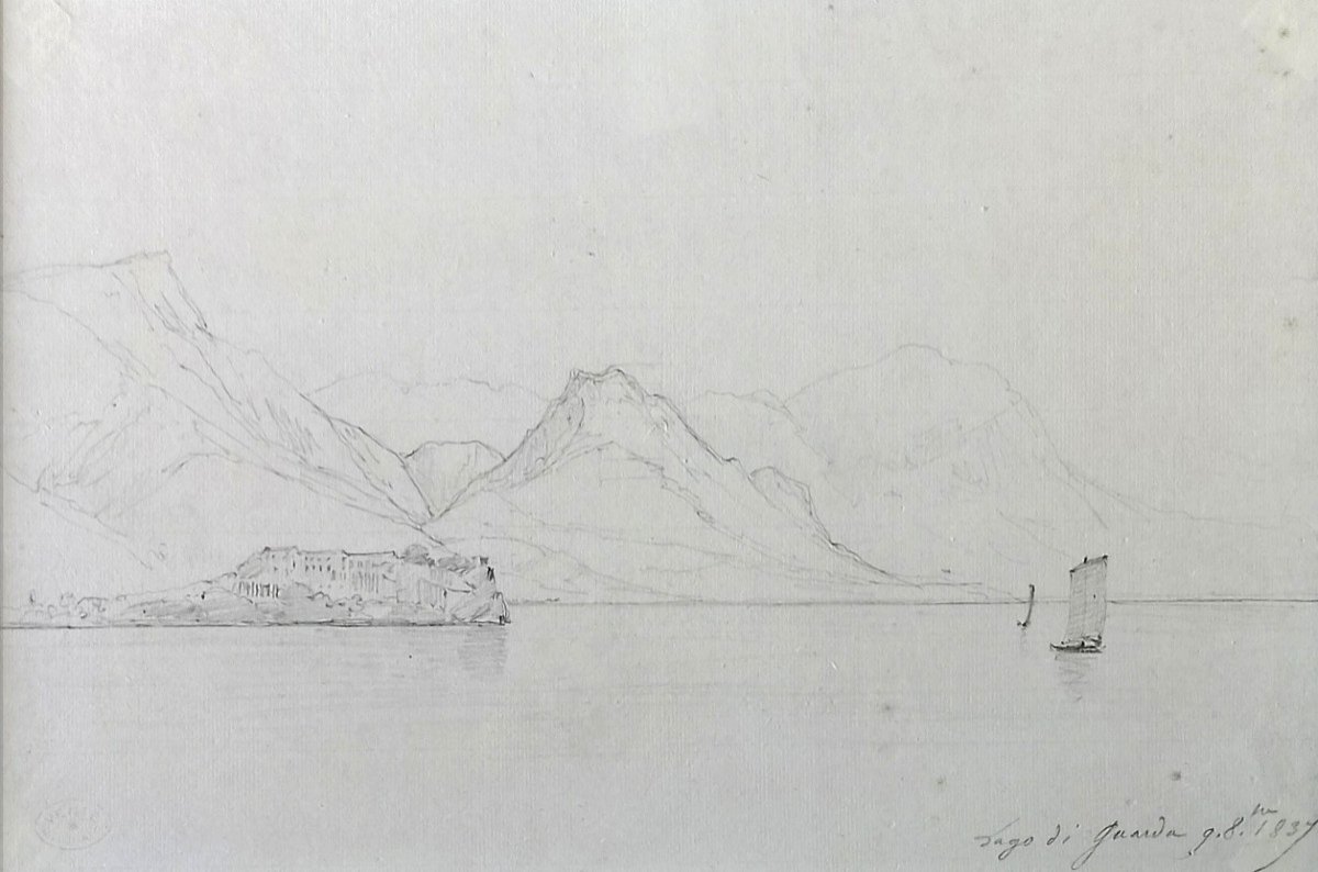 Jules Coignet (1798-1860), Italian Landscape, Lake Garda, October 9th, 1837-photo-2