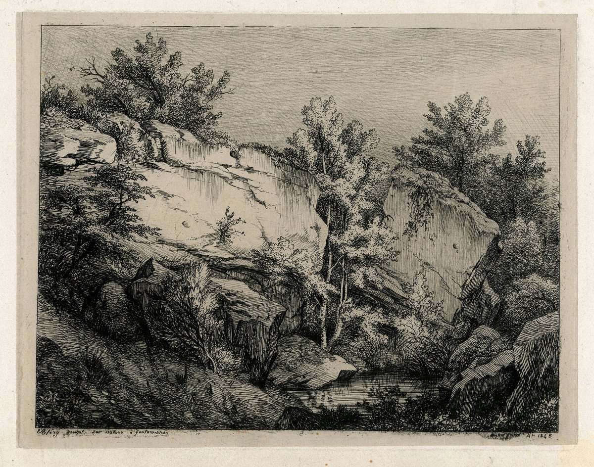 Ecole de Barbizon 1840/1860, Promeneurs au cœur de la forêt de Fontainebleau-photo-2