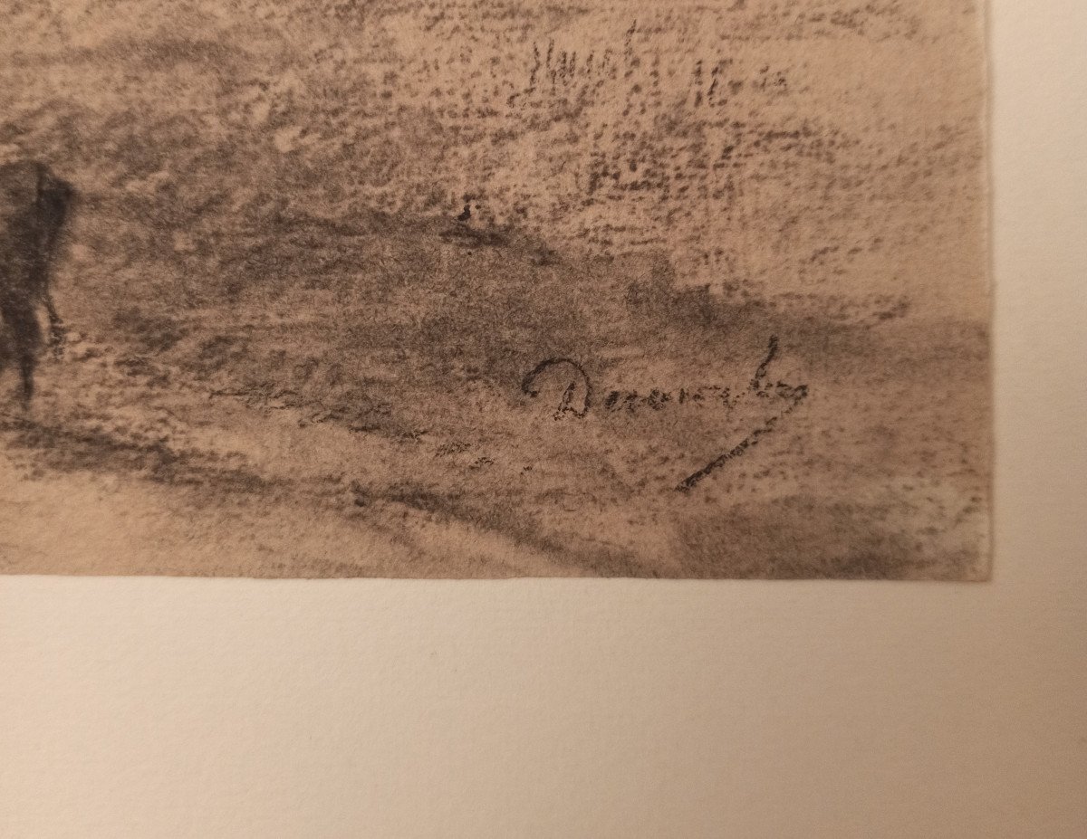 André Devambez (1867-1944), Paysage de campagne (rare dessin de jeunesse), fusain, signé-photo-2