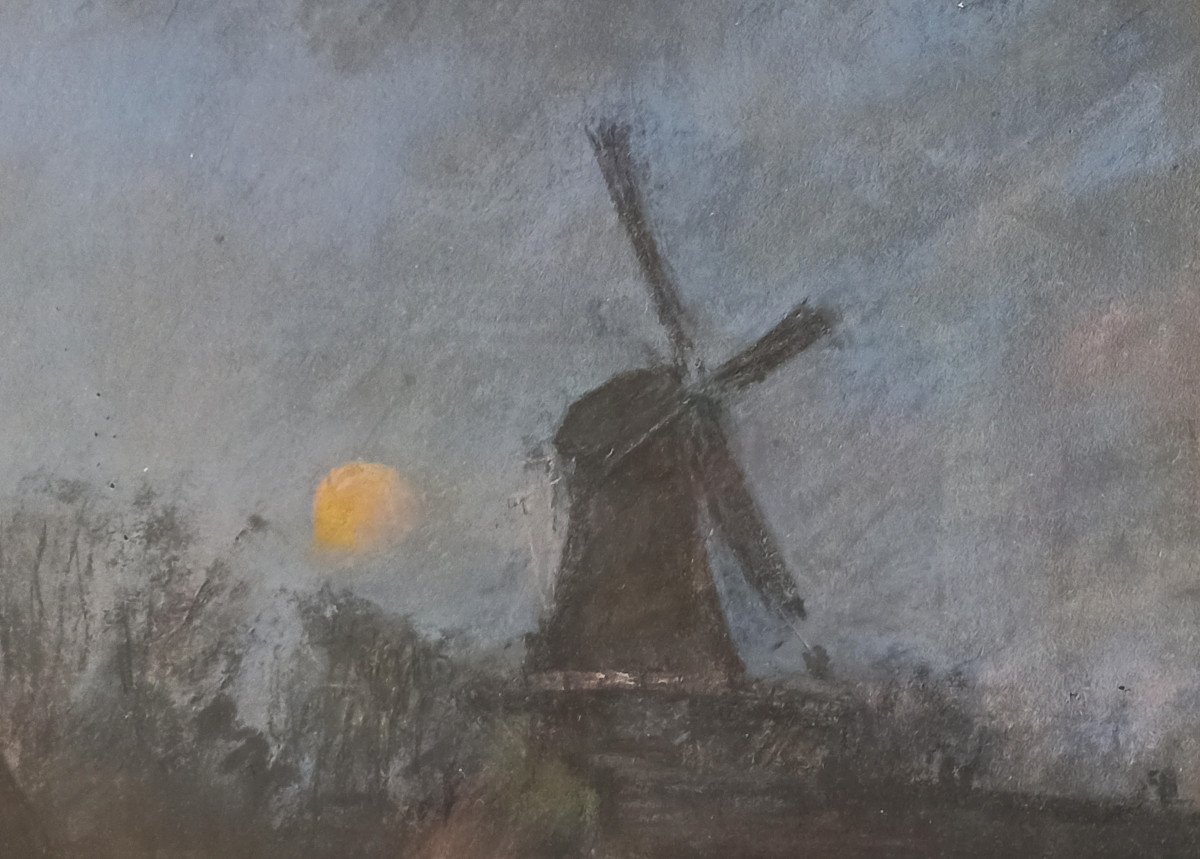 Siebe Johannes Ten Cate (1858-1908), Paysage de Hollande au moulin,pastel signé (provenance Vollard)-photo-2