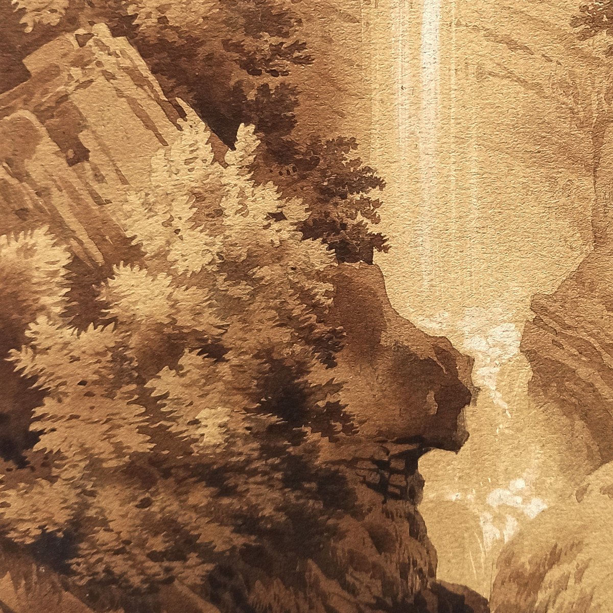 Dessin inédit de Lancelot-Théodore Turpin de Crissé (1782-1859), Paysage à la Cascade, 1823-photo-2