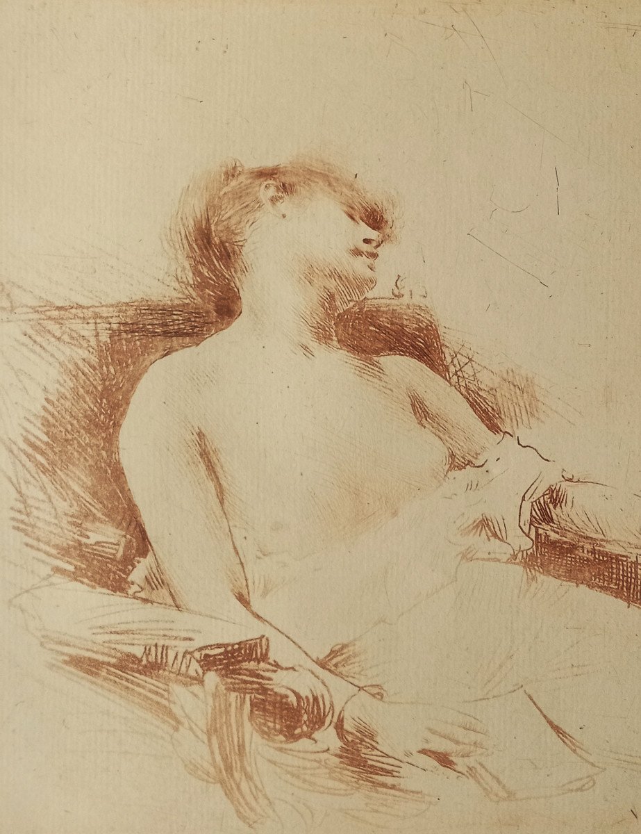 Norbert Goeneutte (1854-1894), Somnolence, gravure au vernis mou, manière de sanguine, 1888-photo-2