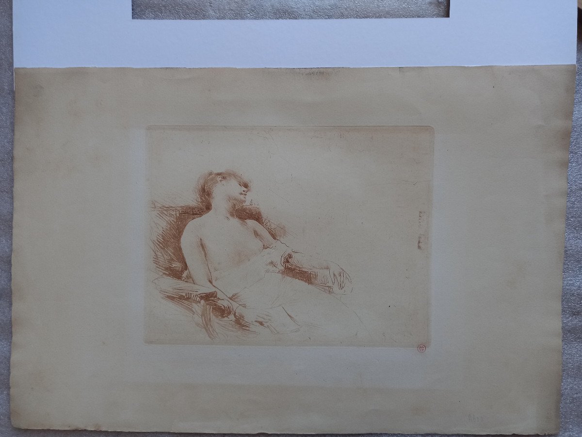 Norbert Goeneutte (1854-1894), Somnolence, gravure au vernis mou, manière de sanguine, 1888-photo-4