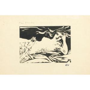 Marc Mouclier, Femme Alanguie, 1896, bois gravé, estampe signée (Nabi, collection Louis Valtat)