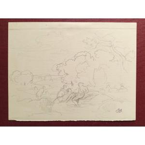 Emile René Ménard (1862-1930), le Bain de Diane, dessin préparatoire (Orsay), 1920