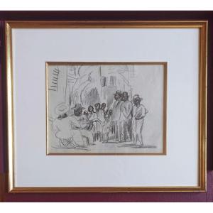 Hermine David – Musiciens de rue à Cuba, vers 1917-1918 - fusain