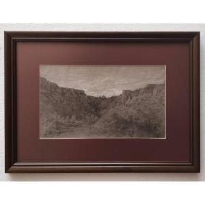 Charles Lapostolet – La Combe De Brochon (côte d'Or), 1856, Charcoal Landscape, Signed