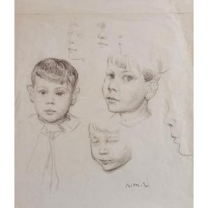Sketches For The Portrait Of A Child, Early 20th Century, In The Style Of Géo And Lucien Simon