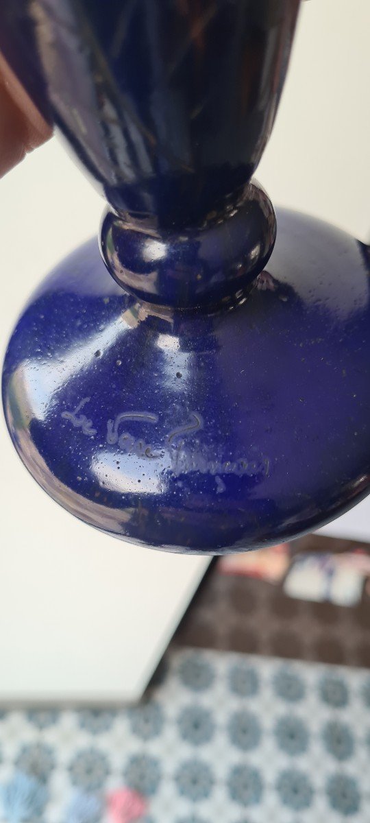 Rare Vase Le Verre Français Dégagé à L Acide Et Anses Appliquées à Chaud vers 1920-photo-5