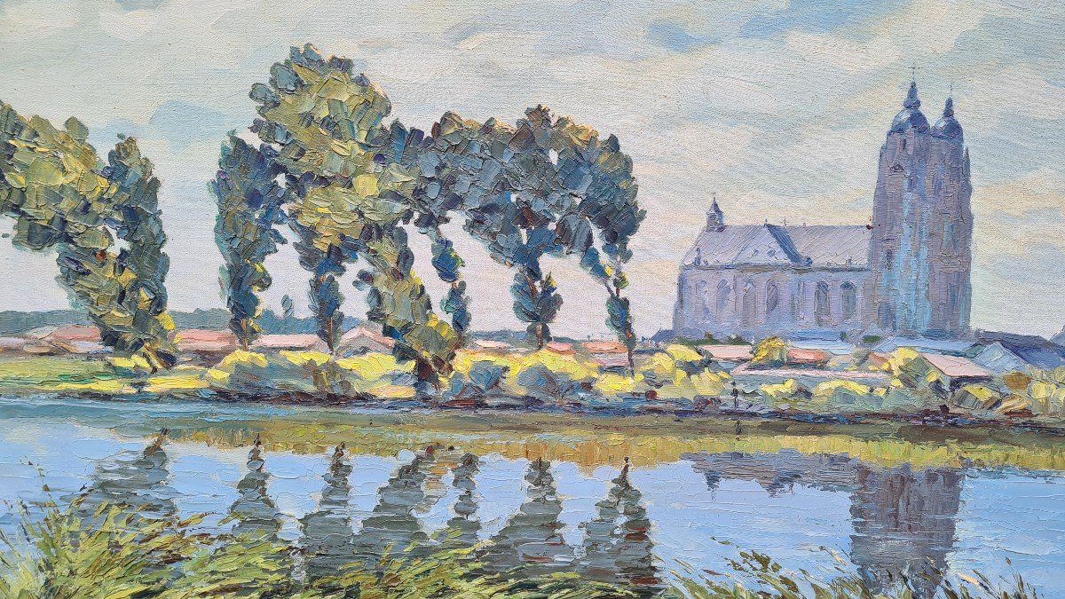 Tableau Huile Sur Toile Par Raymond Perisse  La basilique De Saint Nicolas De Port-photo-1