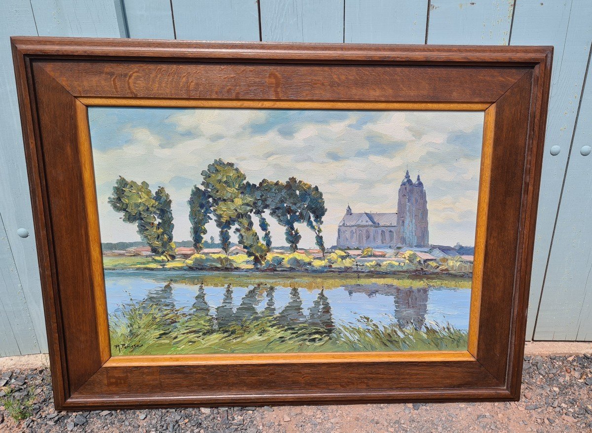 Tableau Huile Sur Toile Par Raymond Perisse  La basilique De Saint Nicolas De Port