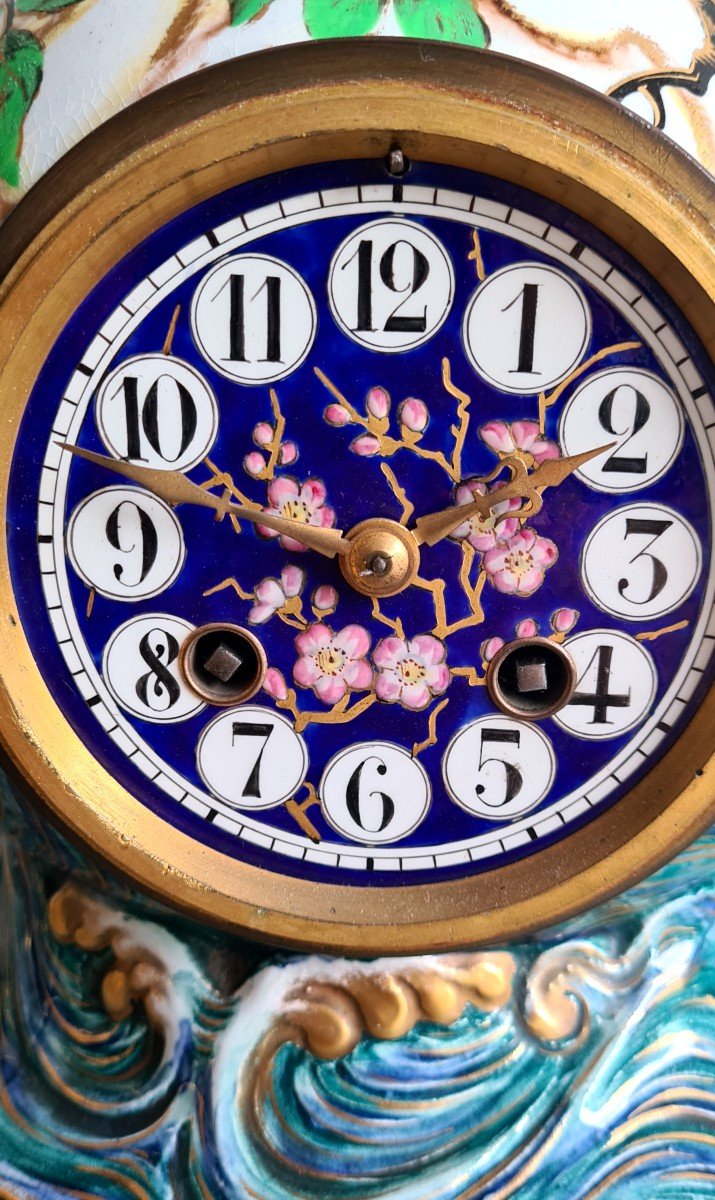 Rare Majorelle And Luneville Earthenware Clock Representing A Fô Dog Circa 1880/1900-photo-2