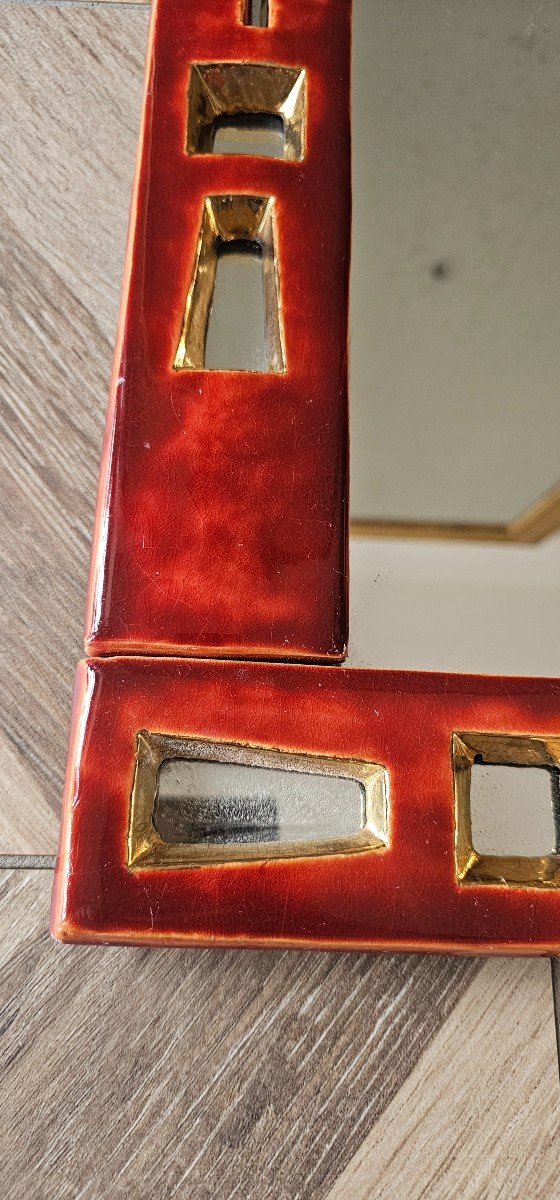 Miroir En Céramique Par Marion De Crecy Fille De Mithé Espelt Vers 1980-photo-3