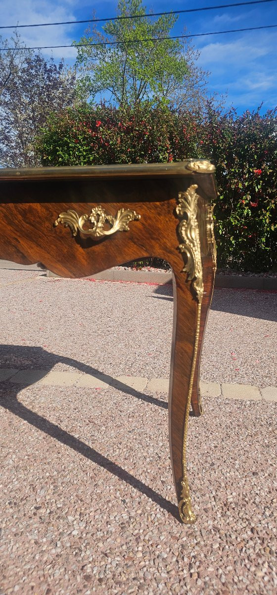 Pretty Small Louis XV Style Flat Desk, 19th Century, Rosewood And Gilded Bronze-photo-4