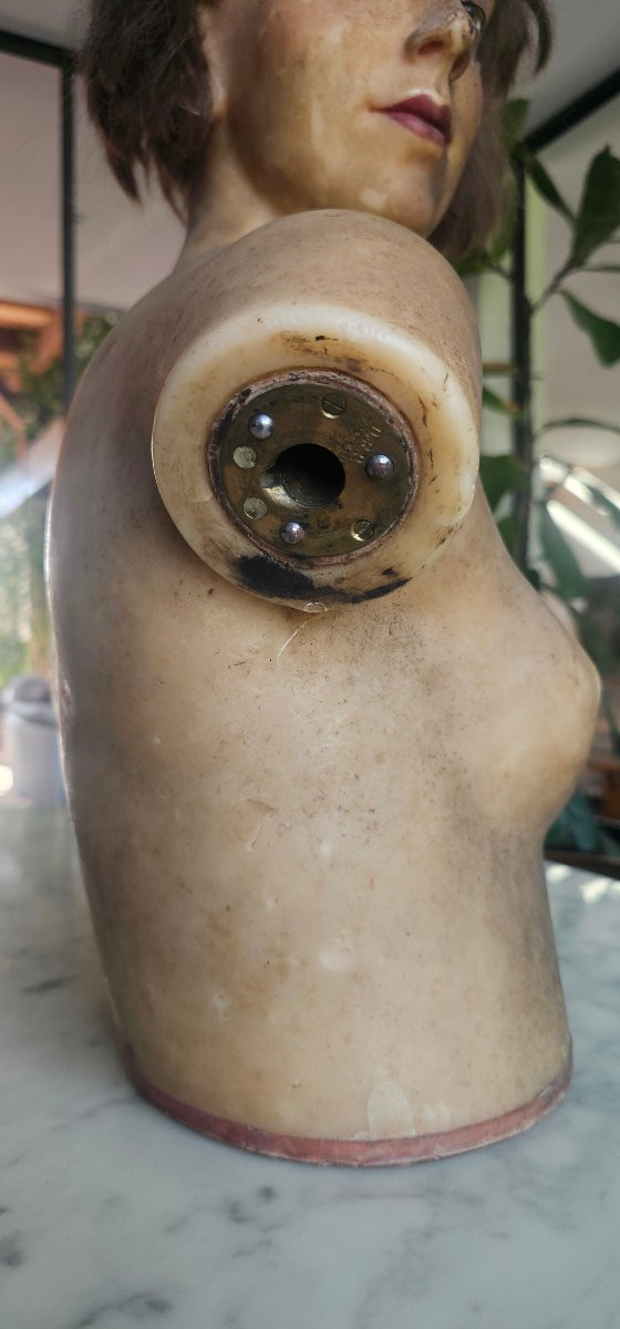 Rare Buste Mannequin En Cire Début XXeme Vers 1920 Yeux En Sulfure Bruno Herzberg Berlin-photo-1
