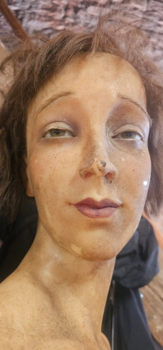Rare Buste Mannequin En Cire Début XXeme Vers 1920 Yeux En Sulfure Bruno Herzberg Berlin-photo-5